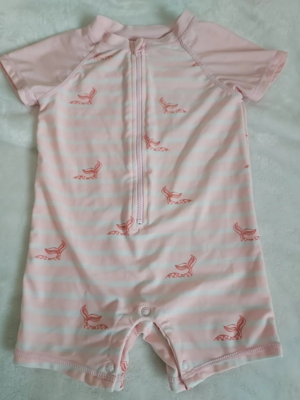 Pink Striped Mermaid One-Piece & Floral Top Rashguards Swimsuit Summer Vacation